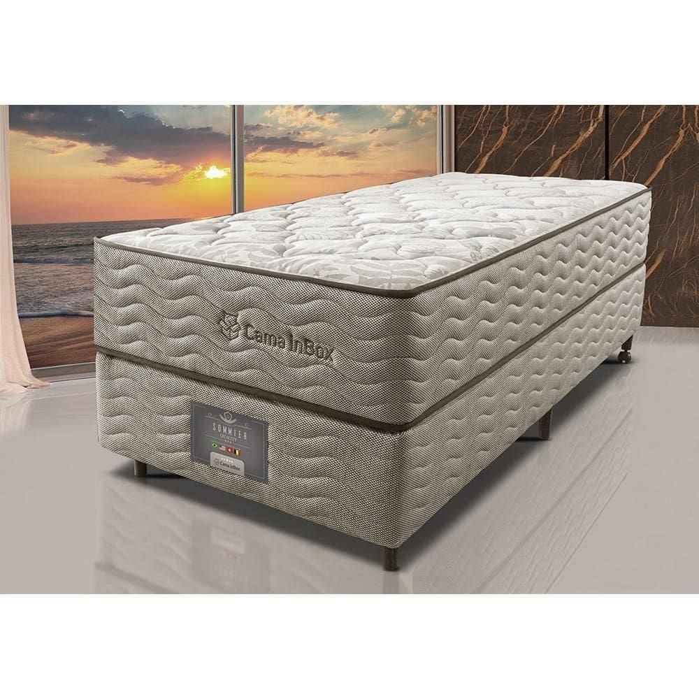 Cama Box Solteiro Colchão Euro + Box 88x188x71 Molas Ensacadas Cama Inbox Ocean Bege