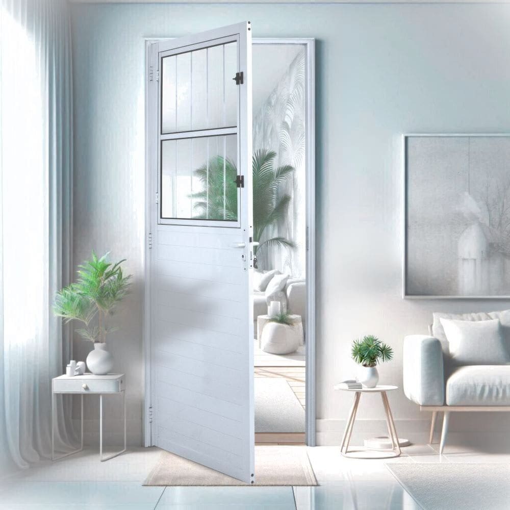Porta Social Lambril Alumínio 2,10 X 80 Lado Direito Branco Hale Esquadrias Branco