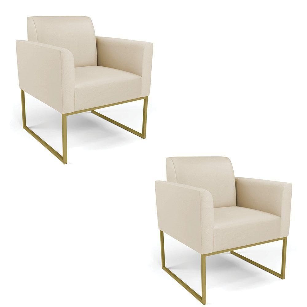 Kit 2 Poltronas Base Industrial Dourado Marisa Corino Bege D03 - D`rossi