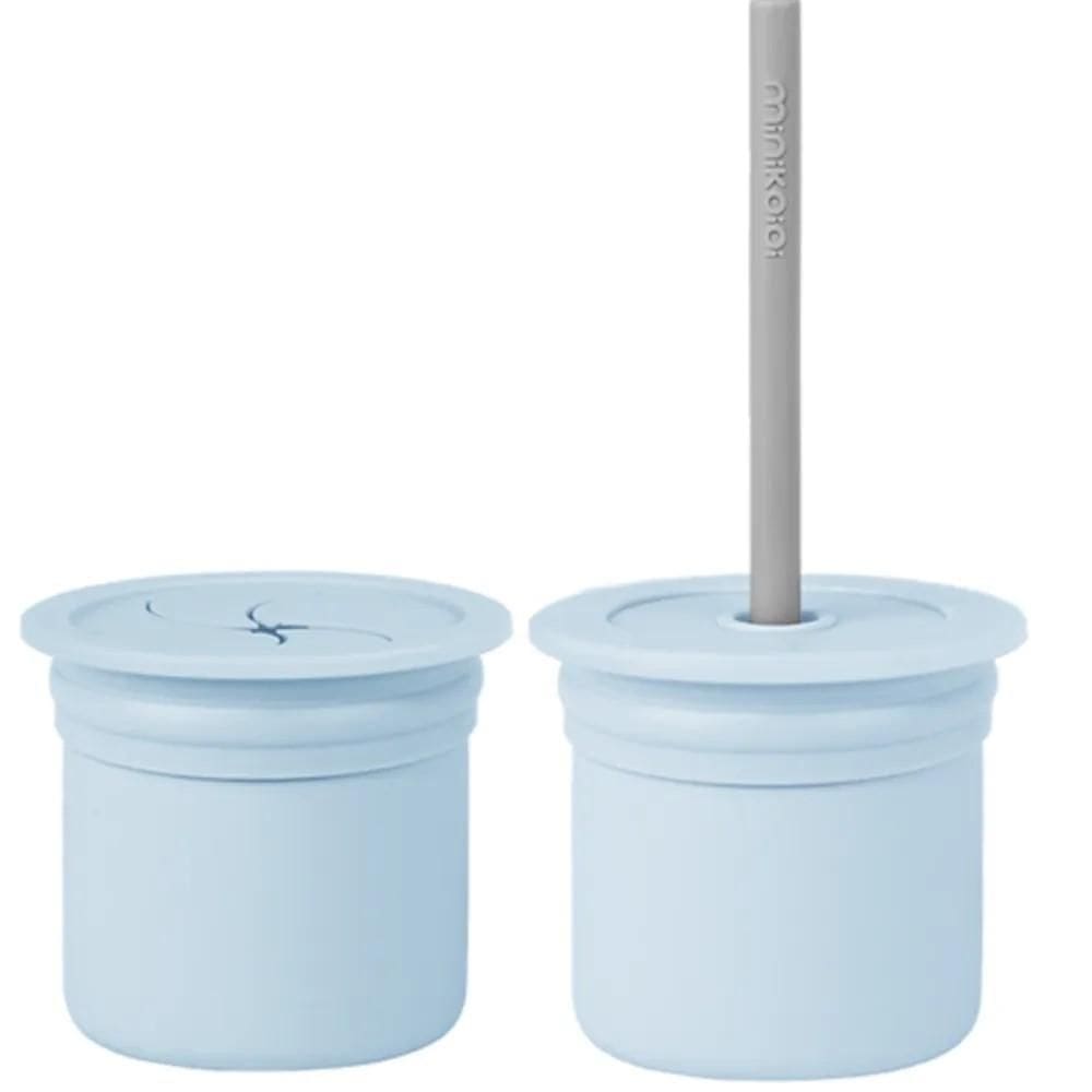 Copo Snack com Canudo Silicone Sip + Snack Blue e Grey - Minikoioi