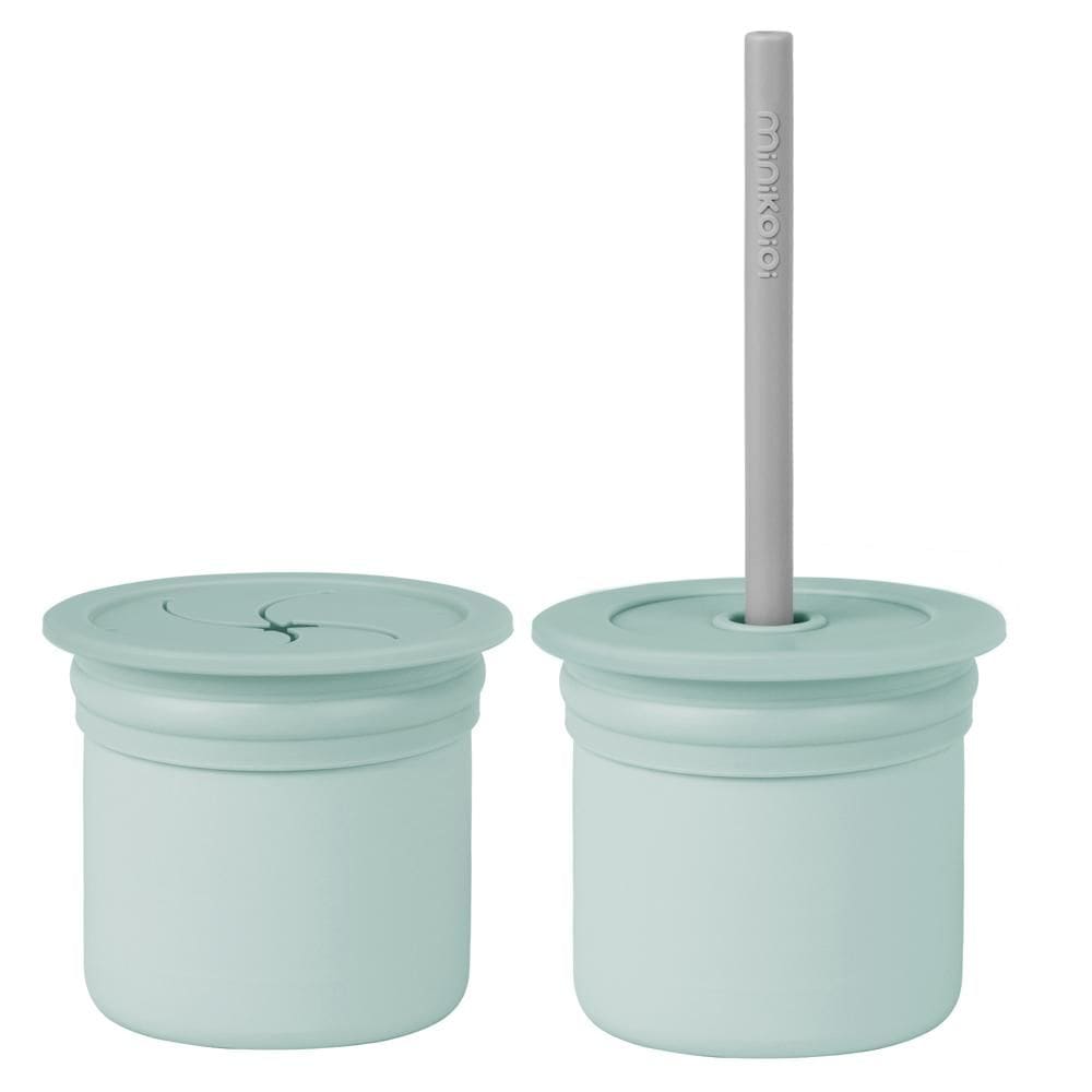 Copo Snack com Canudo Silicone Sip + Snack River Green e Grey - Minikoioi