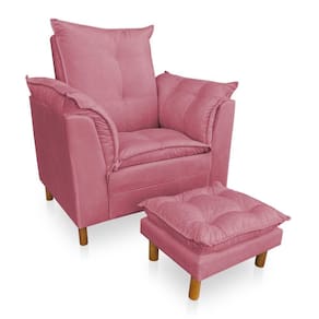 Poltrona De Amamentação Com Puff Laura Veludo Rosa