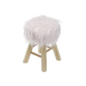 Puff Petit Pelo Longo Rosa Base Madeira