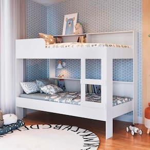 Cama Beliche com Estante Solteiro Branco Sunset Jm Móveis