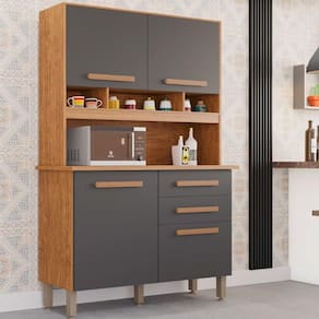 Armário De Cozinha 4 Portas 2 Gavetas Sofia Plus Imop Móveis Cinamomo Com Grafite