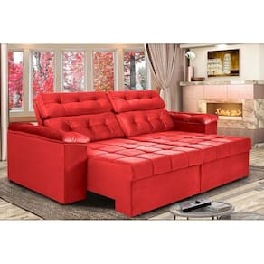 Sofá New Itália 2,52 Mts Retrátil E Reclinável Tecido Suede Vermelho - Cama Inbox