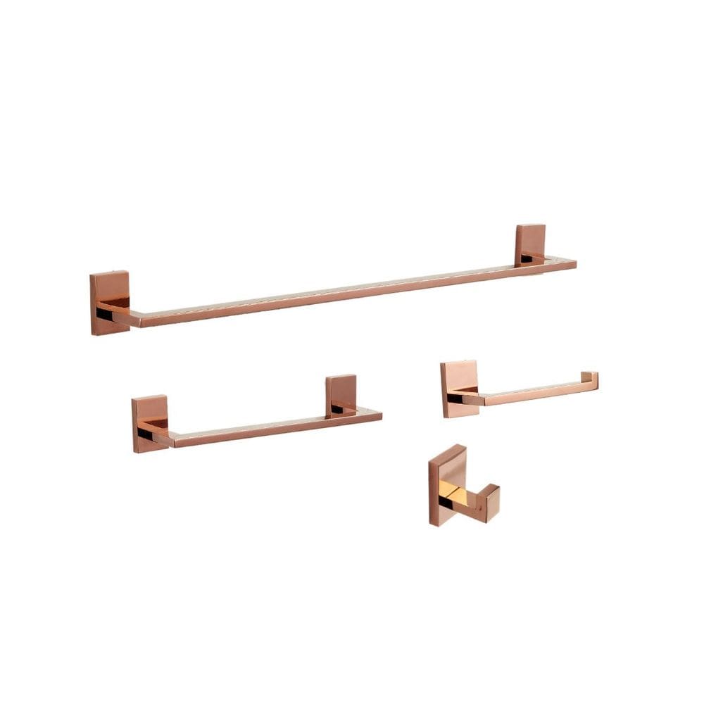 Kit Acessórios Para Banheiro Luxo 4 Peças Rose Gold Metal