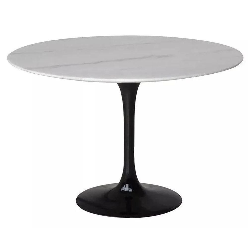 Mesa De Jantar Tulipa Saarinen Redonda 140 Cm Mármore Branco Extra Cor Preto