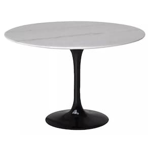 Mesa De Jantar Tulipa Saarinen Redonda 140 Cm Mármore Branco Extra Cor Preto
