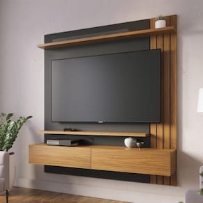 Painel Home Suspenso 2 Portas Tv`s 65 Juriti Noce Milano Preto Fosco Noce Milano Preto Fosco
