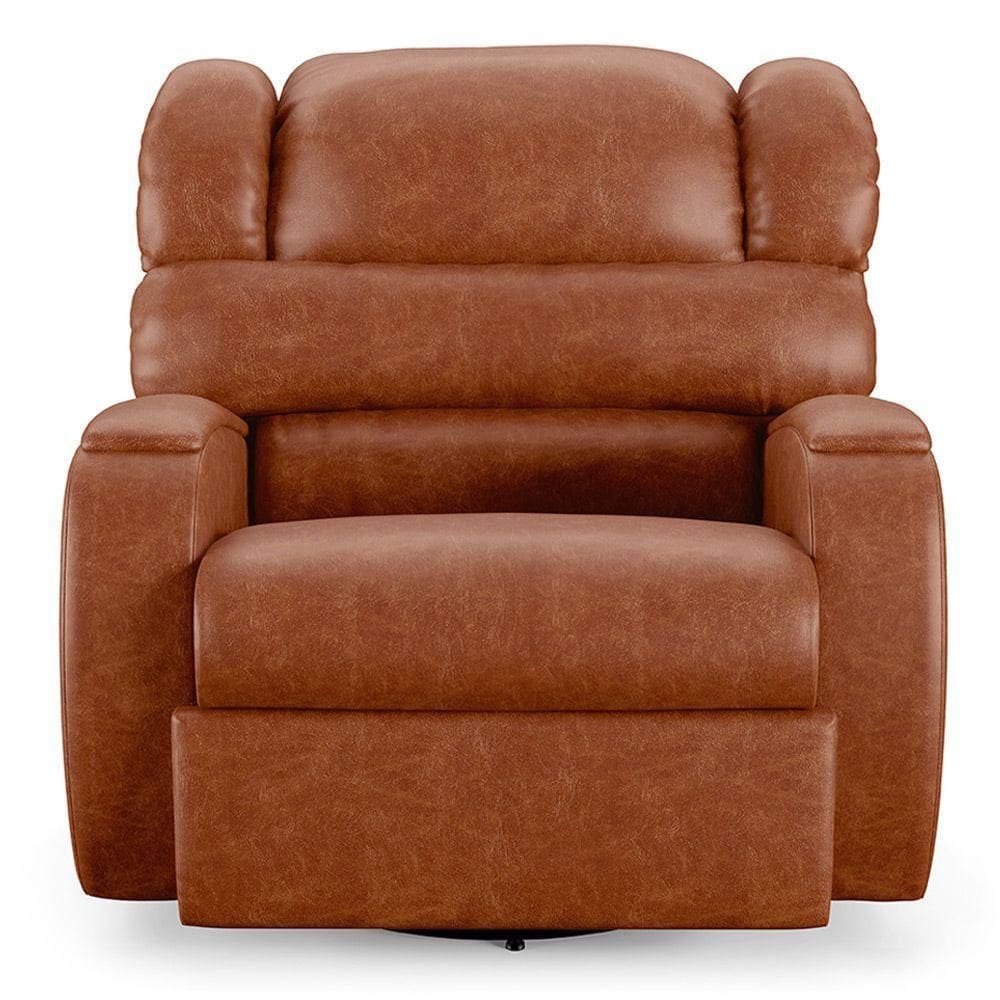 Poltrona Do Papai Sala De Cinema Reclinável Manchester Glider Manual Giratória Pu Caramelo Brilho