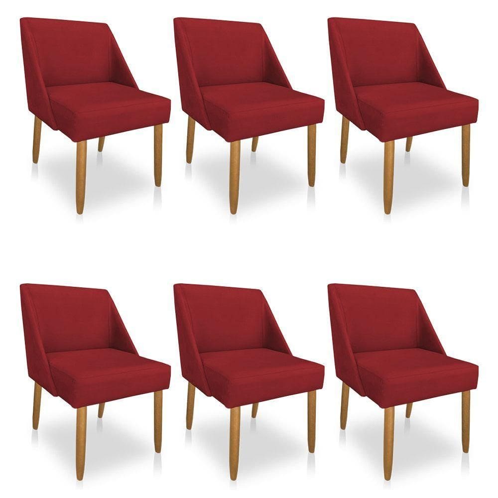 Kit 06 Cadeiras Poltona Juliana Suede Vermelho Pés Palito Castanho
