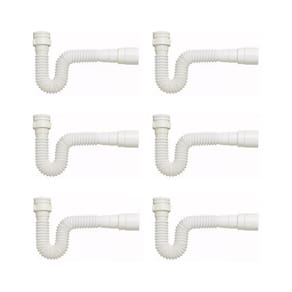 kIT 6 Sifão Sanfonado Branco Cozinha Pia Banheiro Tanque