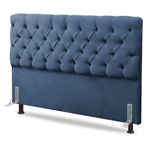 Cabeceira Cama Box Casal Queen Size Lylla 160cm Capitonê Com Frame Linho Azul - Abmaza