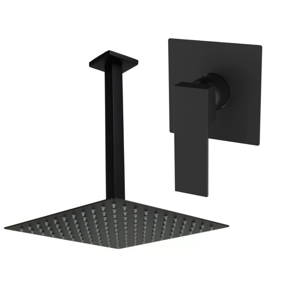 Kit Ducha 20x20 Slim De Teto +acab Monocomando Black Matte