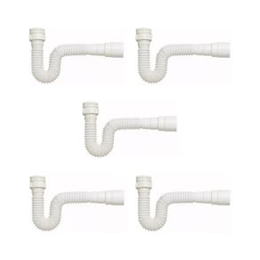 kIT 5 Sifão Sanfonado Branco Cozinha Pia Banheiro Tanque