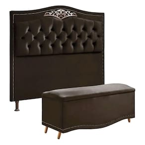 Cabeceira E Calçadeira Holanda 140cm Shop Das Cabeceiras Marrom Chocolate