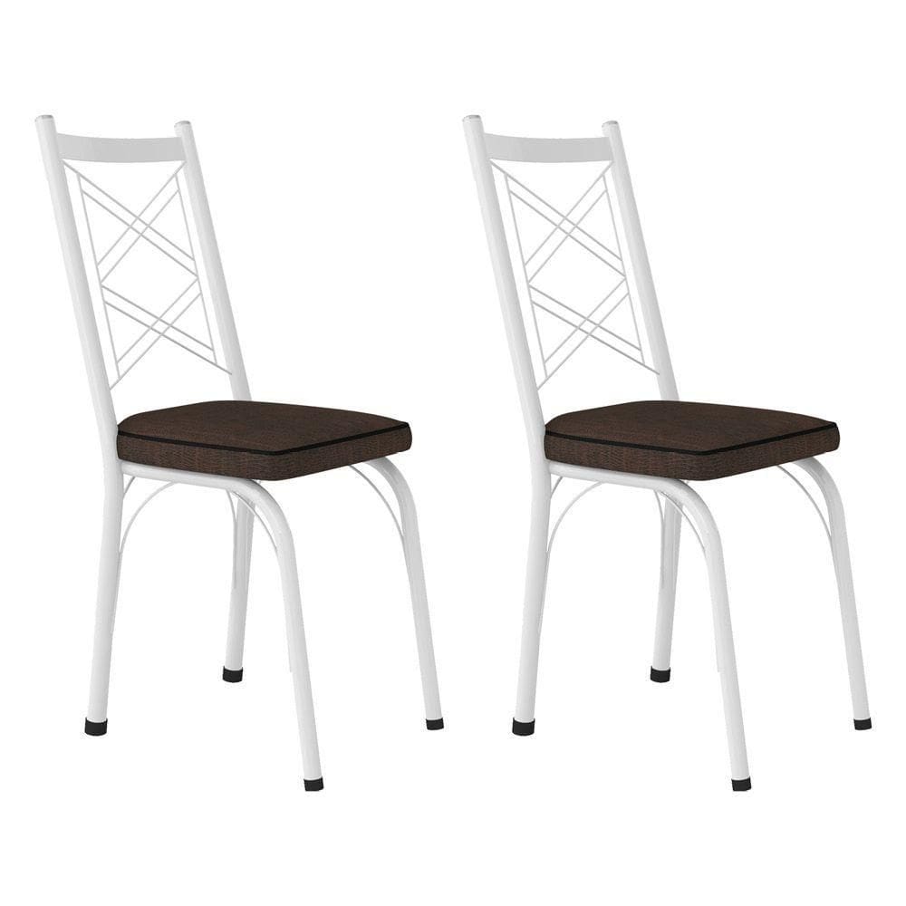Kit 2 Cadeiras De Cozinha Delaware Estampado Imbuia Pés De Ferro Branco
