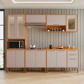 Cozinha Compacta Cooktop 12 Portas 2 Gavetas Paris Sallêto Cinamomo Com Off White