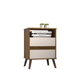Mesa Para Cabeceira Com 2 Gaveta E 4 Pés Retrô Paris 67x45cm Canela/off White