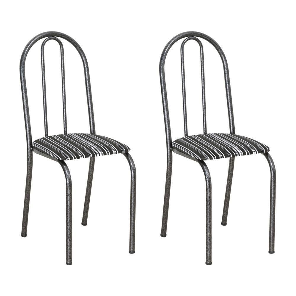 Kit 2 Cadeiras De Cozinha Califórnia Estampado Preto Listrado Pés De Ferro Preto