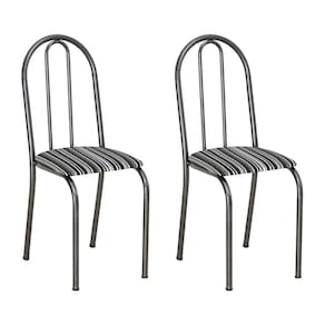 Kit 2 Cadeiras De Cozinha Califórnia Estampado Preto Listrado Pés De Ferro Preto