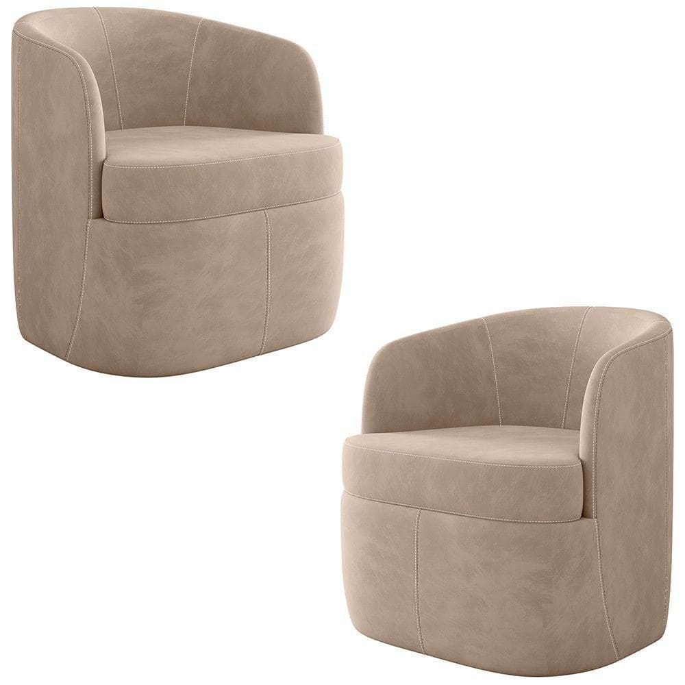 Kit 2 Poltronas Giratória Decorativa Para Sala Dandara K04 Veludo Bege - Mpozenato
