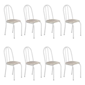 Kit 8 Cadeiras De Cozinha Califórnia Estampado Rattan Bege Pés De Ferro Branco