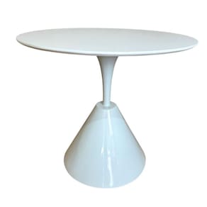 Mesa De Jantar Cone Redonda Masp 80 Cm Tampo Laca Branca Base Branca Cor Marrom
