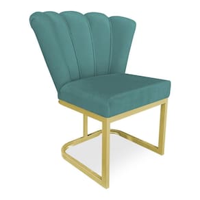 Poltrona Flor Veludo Base Metálica Industrial Dourado - Pallazio Cor Azul Turquesa