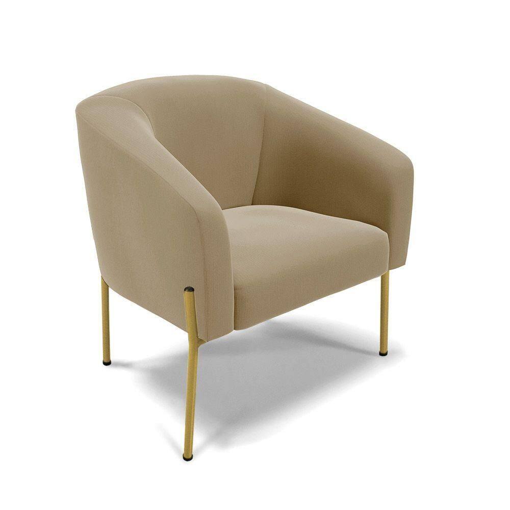 Poltrona Pé De Ferro Dourado Sala De Estar Stella Suede D03 - D`rossi Cor Marrom Rato