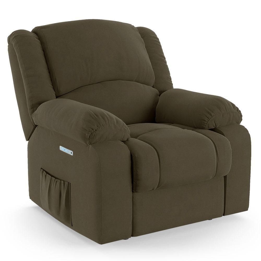 Poltrona Do Papai Reclinável Melim Elétrica Led Veludo Cinza Fh1 - D`rossi
