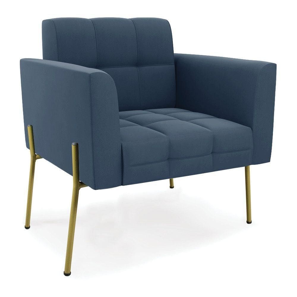 Poltrona Pé De Ferro Dourado Para Sala Elisa Suede D03 - D`rossi Cor Azul Marinho
