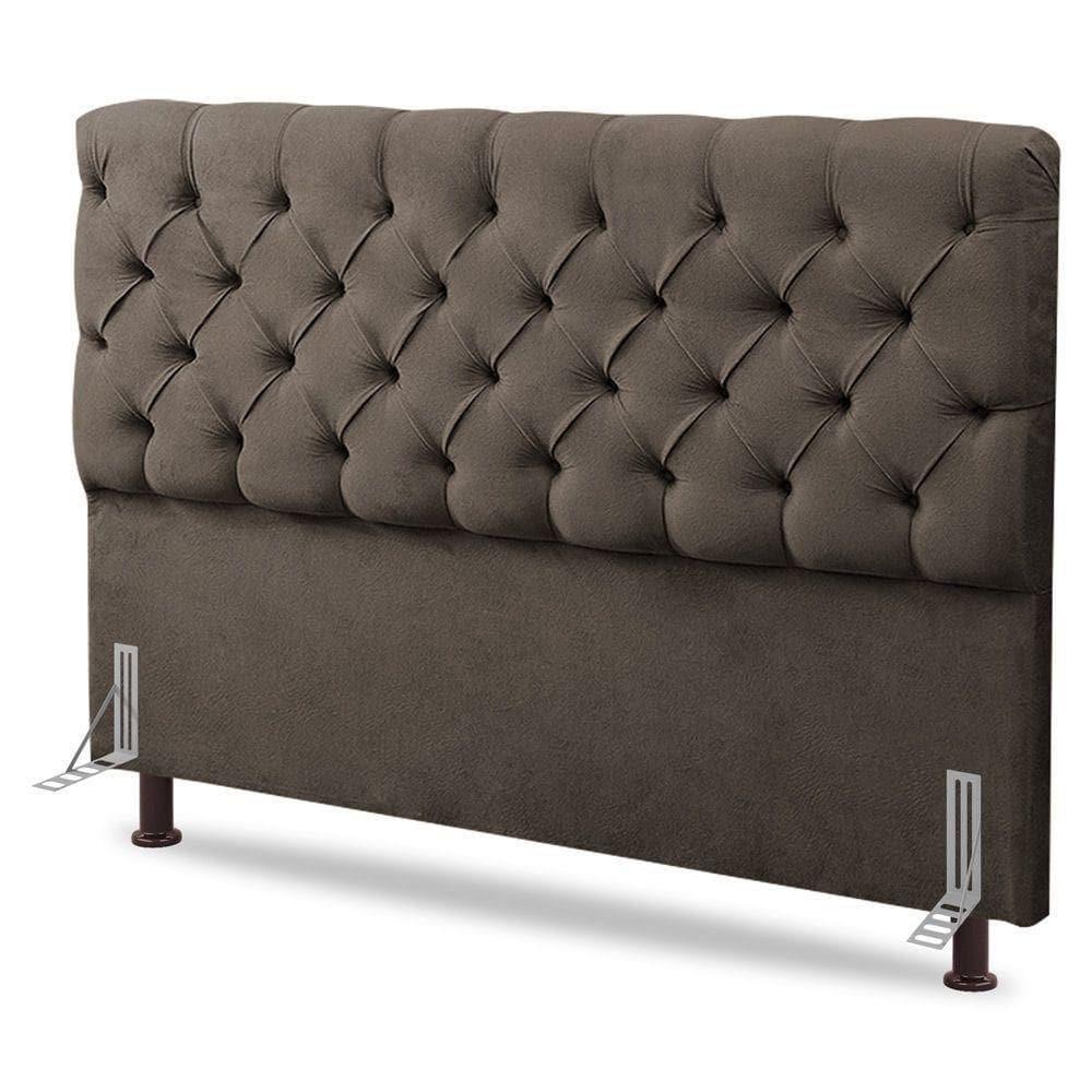 Cabeceira Cama Box Casal Queen Size Lylla 160cm Capitonê Com Frame Linho Cacau - Desk Design
