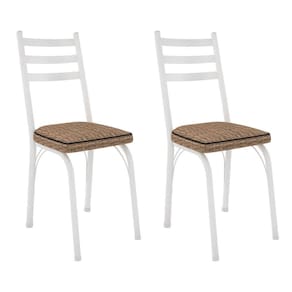 Kit 2 Cadeiras De Cozinha Luisiana Estampado Rattan Bege Pés De Ferro Branco
