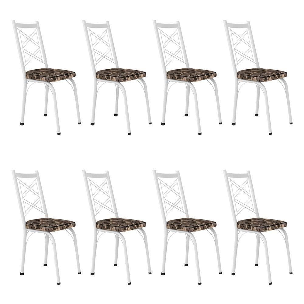 Kit 8 Cadeiras De Cozinha Delaware Estampado Mosaico Palha Pés De Ferro Branco