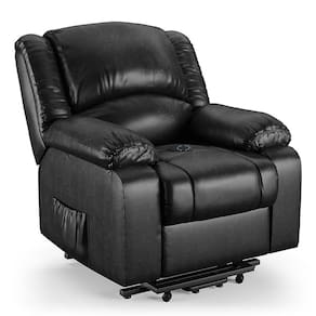 Poltrona Do Papai Reclinável Melim Elevação Lift Elétrico Pu Brilho Fh1 - D`rossi Cor Preto