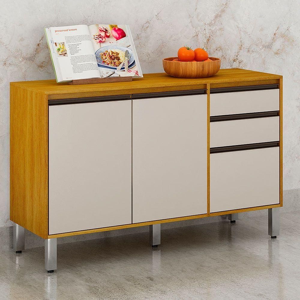 Balcão De Cozinha 3 Portas 2 Gavetas Eduarda Cinamomo-off White