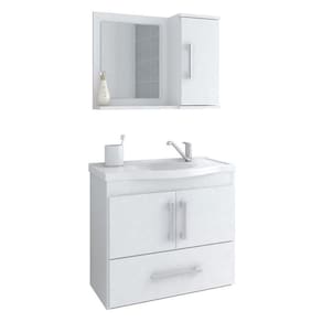 Gabinete De Banheiro Com Cuba E Espelheira Atenas 65cm Branco - Mgm