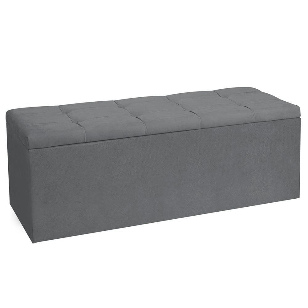 Calçadeira Recamier Baú King 1,95m Roma Suede - Pallazio Cor Cinza