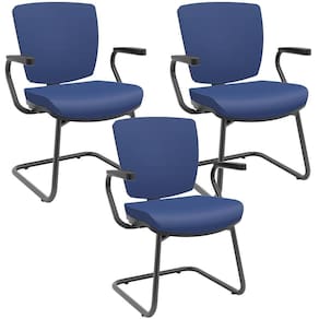 Kit 03 Cadeiras De Escritório Fixa Executiva Office Preto Slim Baixa Flexi P03 Vinil Azul