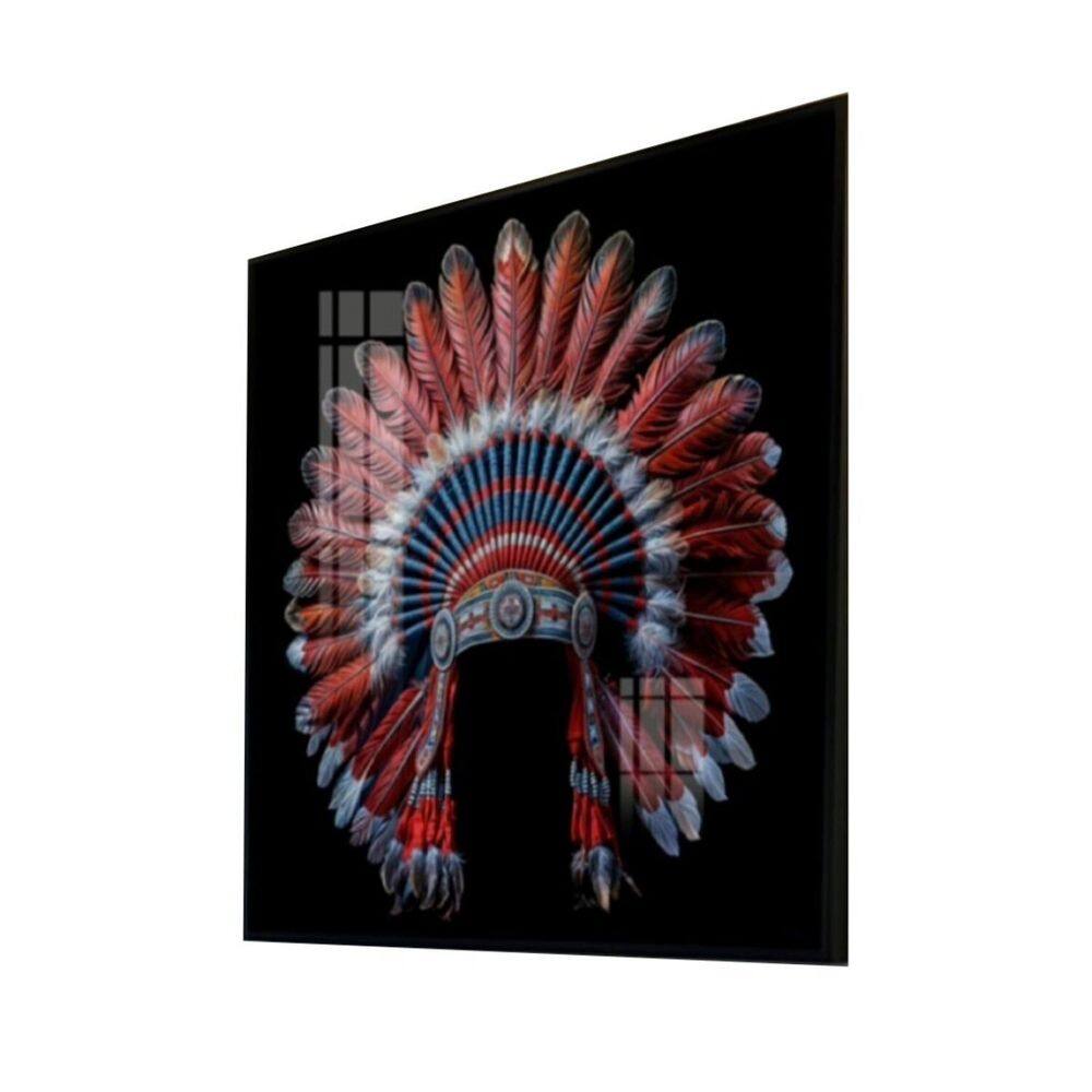 Quadro Decorativo Vinil com Vidro Cocar 80x80 Colorido