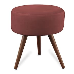 Puff Cama Inbox Hilda Redondo Com Pés Em Madeira Maciça Tecido Suede Vermelho