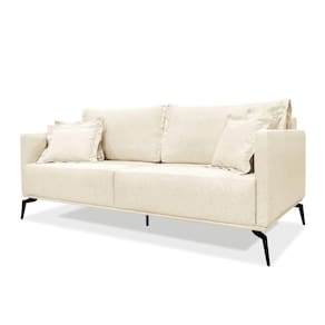 Sofá 3 Lugares Pé De Ferro Preto Rafaela 220 Cm Linho S04 - D`rossi Cor Perola