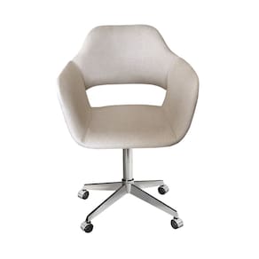 Poltrona Decorativa Zara Pé Giratório de Metal Sala Recepção Bege