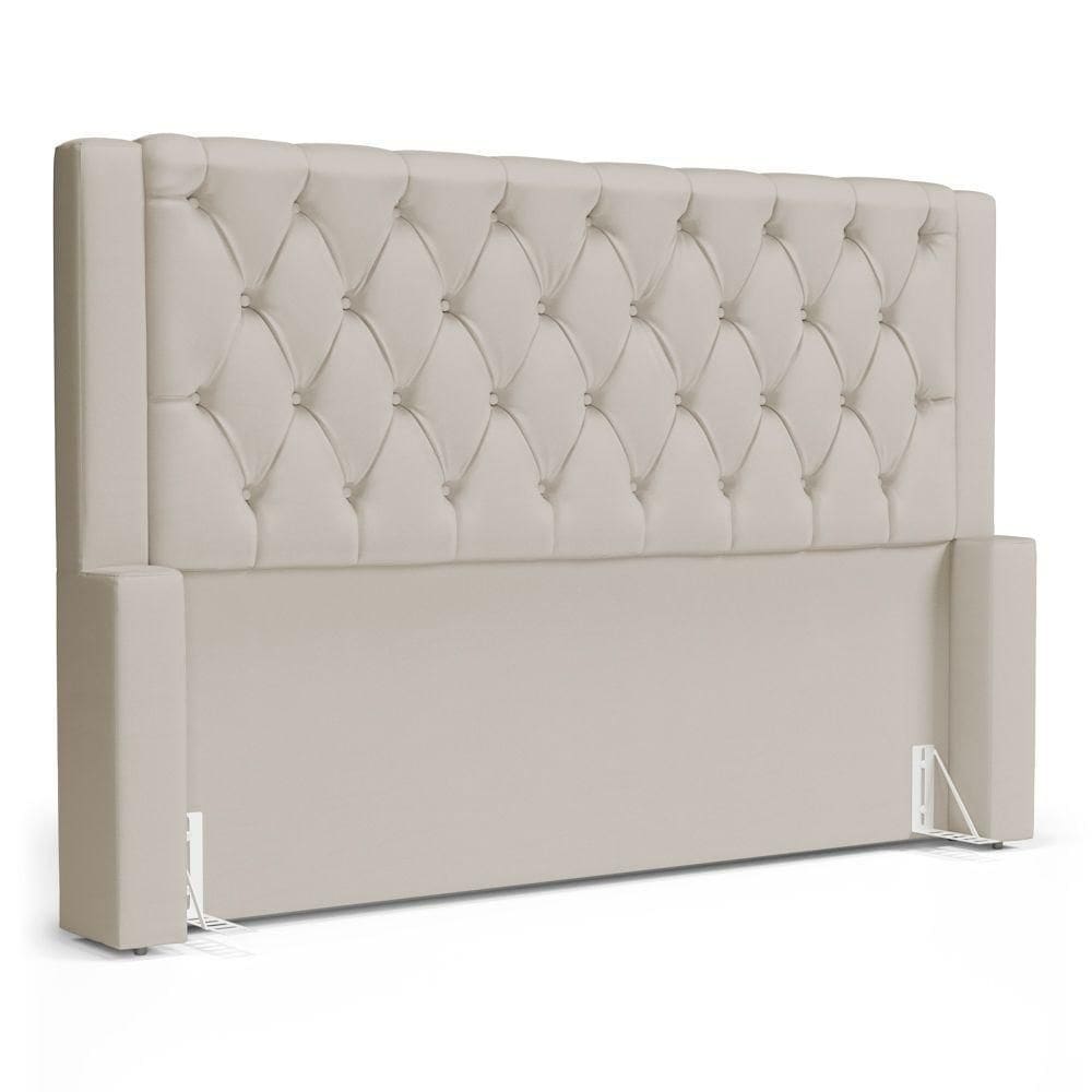 Cabeceira Atena Para Cama Box Casal Padrão 140cm Capitonê Com Frame Suede Bege Claro - Desk Design