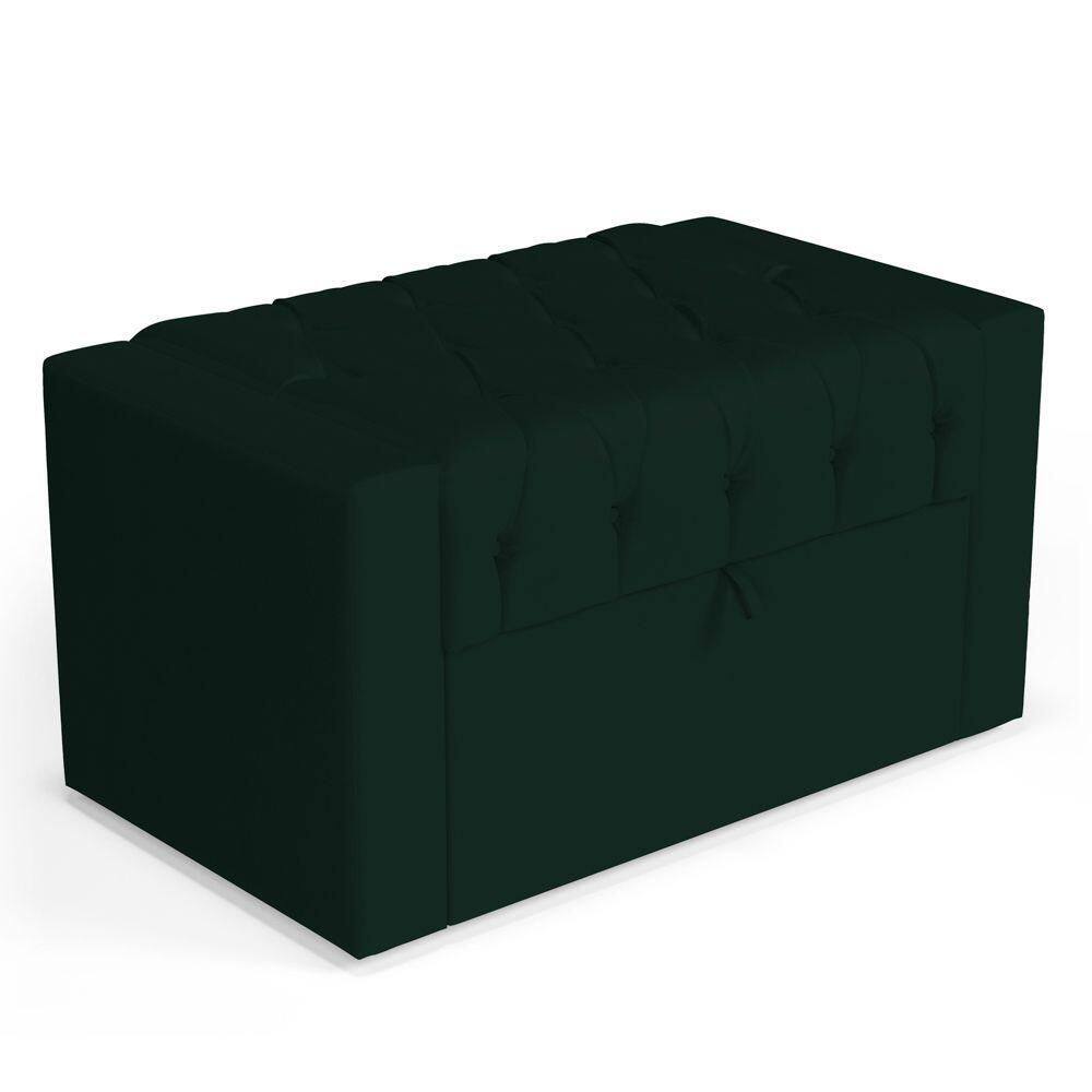 Calçadeira Báu Solteiro Atena 90cm Capitonê Veludo Verde Escuro - Desk Design