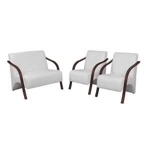 Conj 2 Poltronas De 1 Lugar E 1 De 2 Lugares Braço Madeira Tecido Sintético (courino)