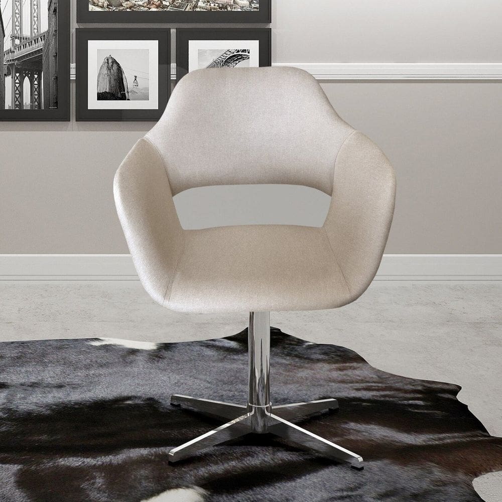 Poltrona Decorativa Zara Pé Giratório de Metal Sala Recepção Cinza Capuccino