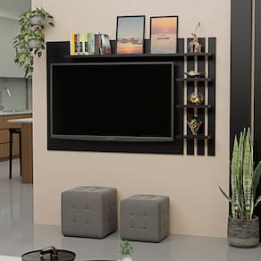 Painel de Tv Ripado até 32 Polegadas com Prateleiras Preto